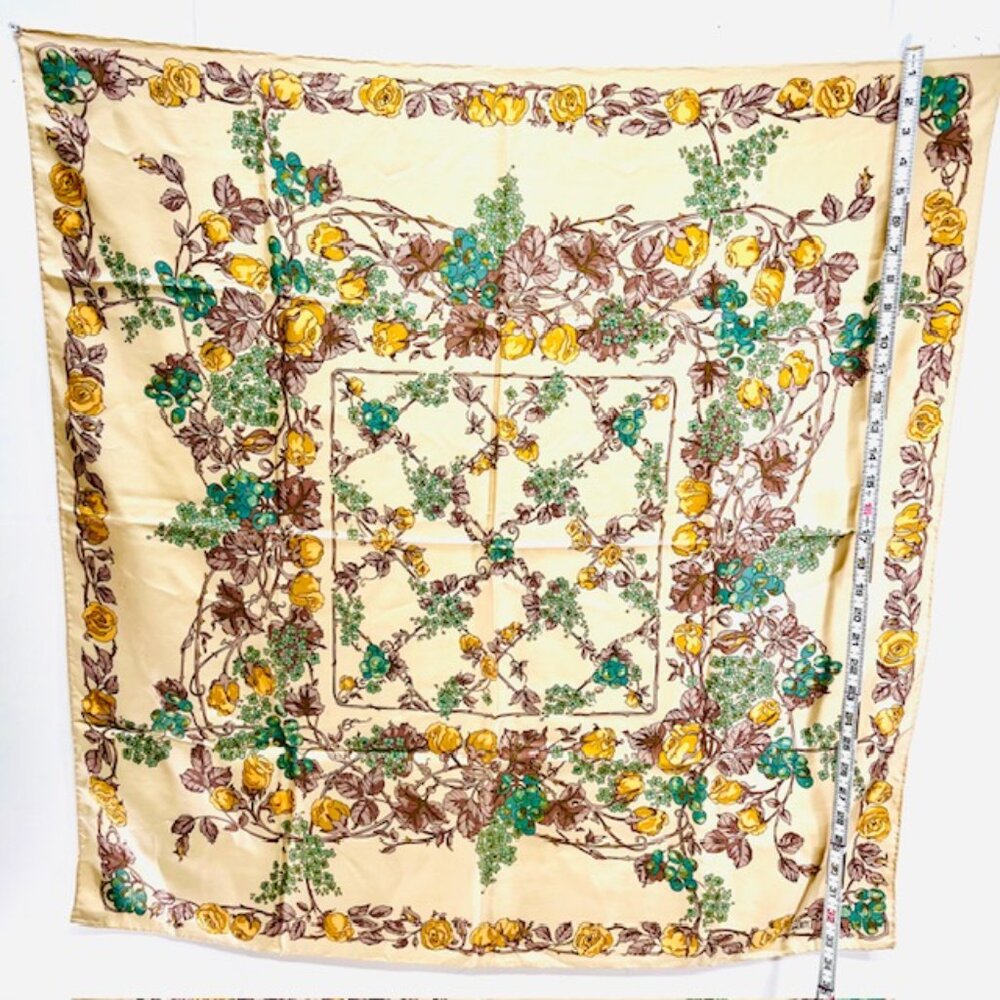 Vintage Unused Liberty  Silk Satin  Scarf 34"i light gold beige blue floral (99) - Picture 7 of 7